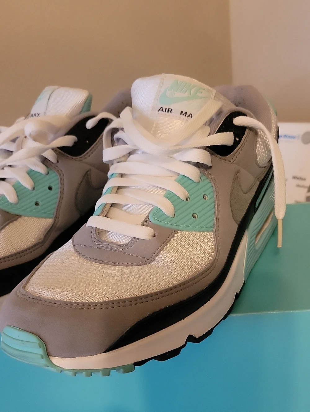 Mens Nike Air Max 90 White/particle Grey Hyper Turq